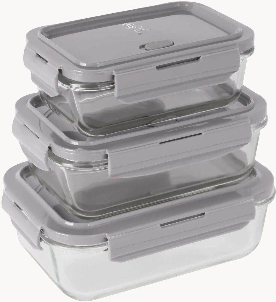 Caixas de arrumação em vidro borossilicato Taupe Collection, conjunto de 3