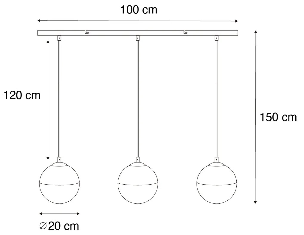 Candeeiro suspenso retro preto com vidro transparente alongado de 3 luzes - Eclipse Retro