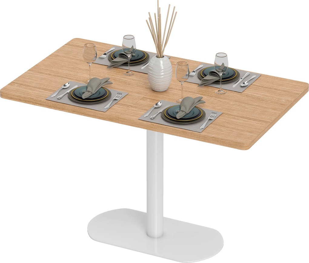 Mesa de jantar retangular para 6 pessoas, 120 x 70 x 75 cm (CADEIRAS NÃO INCLUIDAS), mesa de cozinha com base e tampo espesso em cor carvalho e  branc