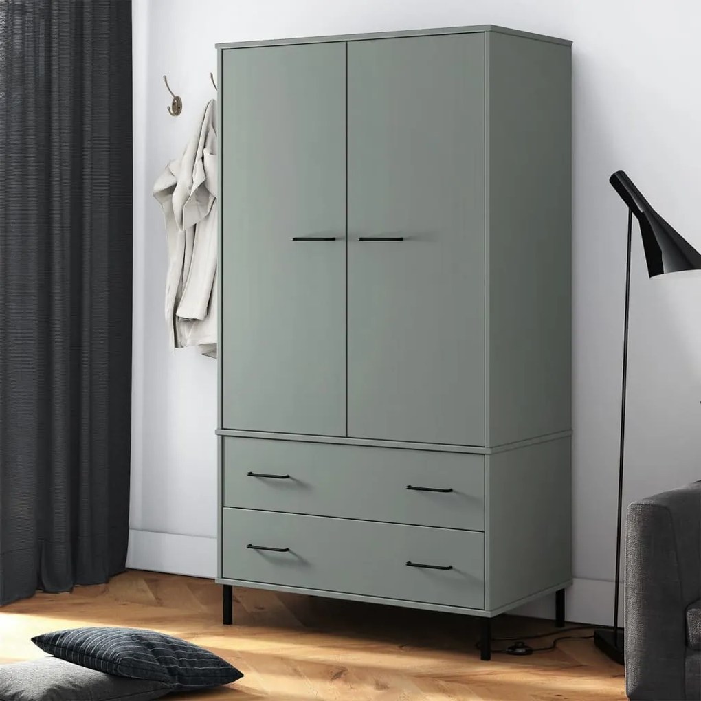 vidaXL Roupeiro c/ pernas metal 90x55x172,5 cm madeira OSLO cinzento