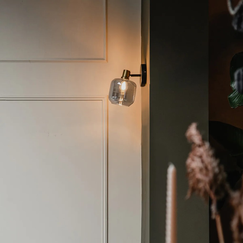 Foco de teto design preto com dourado e vidro fumê - Zuzanna