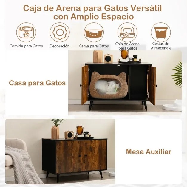 Armário moderno para caixas de areia para gatos com divisória e 2 entradas 80 x 50 x 57 cm Castanho e preto