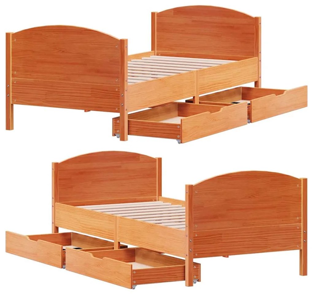Cama sem colchão 100x200 cm pinho maciço castanho-mel