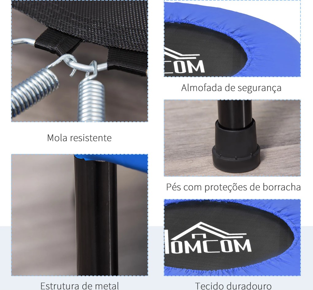Trampolim Fitness Ø81cm Trampolim de Aço com Borda Protetora e 28 Molas para Exercícios em Interior E Exterior Carga 100kg 81x81x22,5cm Preto e Azul