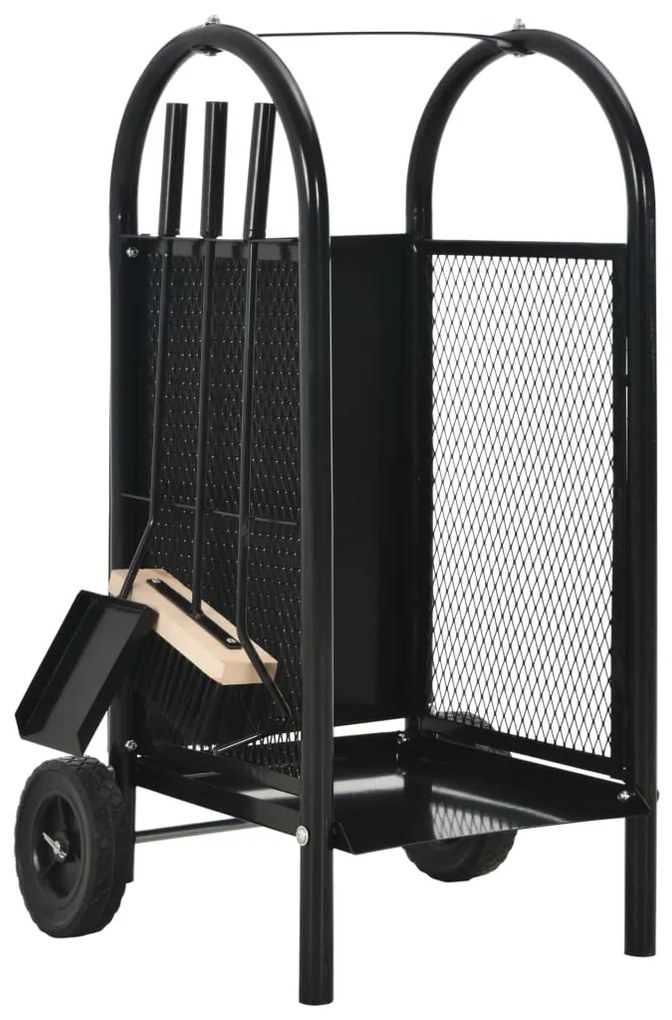 284703 vidaXL Carrinho para lenha preto 30x35x81 cm aço