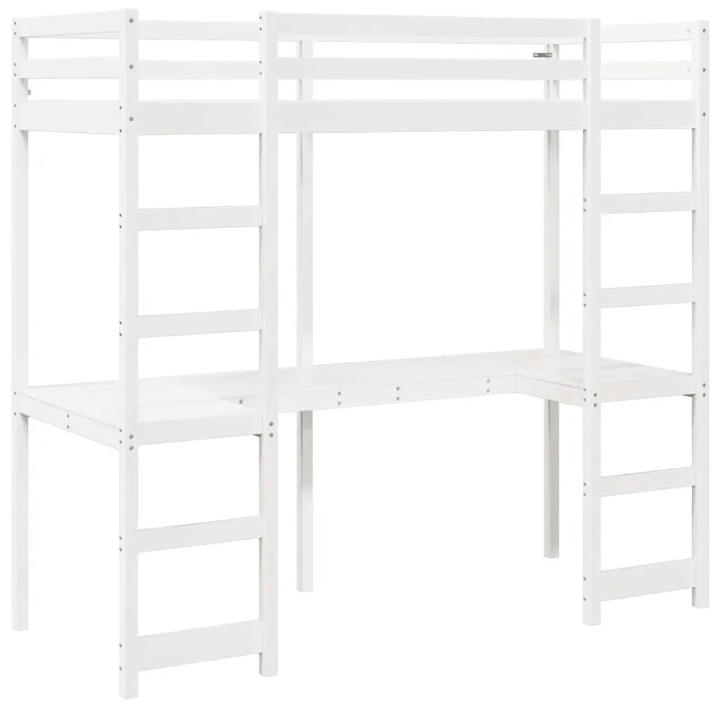 Cama alta sem colchão 90x190 cm pinho maciço branco