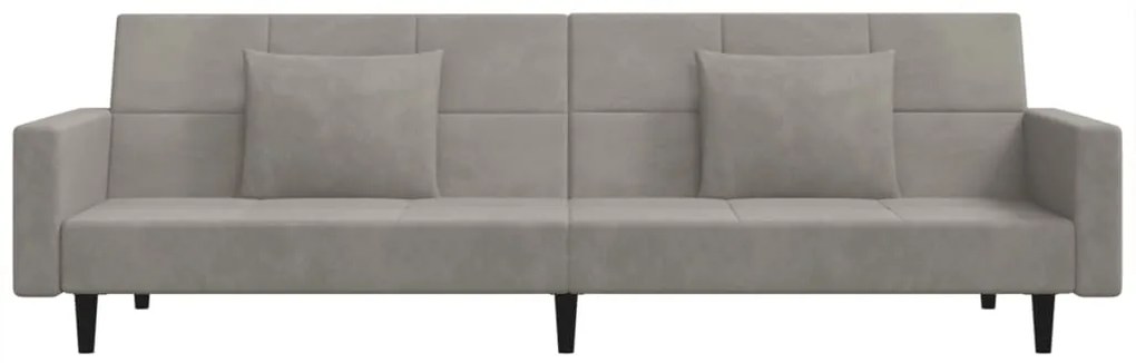 Sofá-cama 2 lugares com duas almofadas veludo cinzento-claro