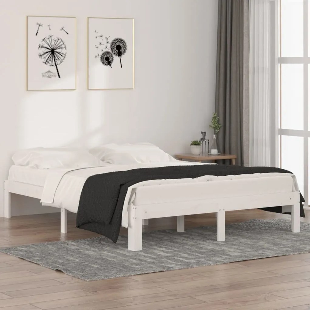 Estrutura de cama king 150x200 cm madeira maciça branco
