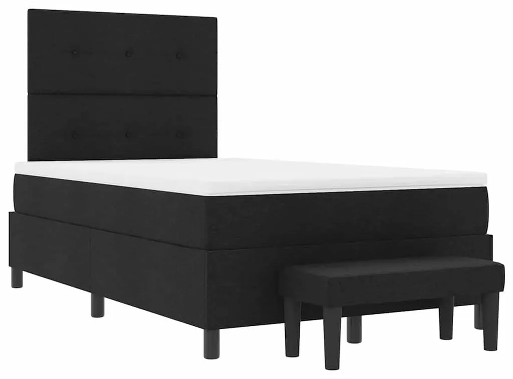 Cama Box com Colchão e Banco Preto 120x190 cm Tecido