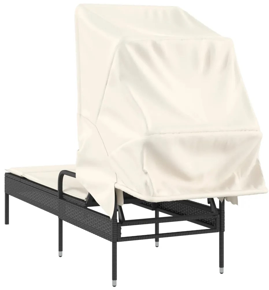 Espreguiçadeira com toldo vime PE preto