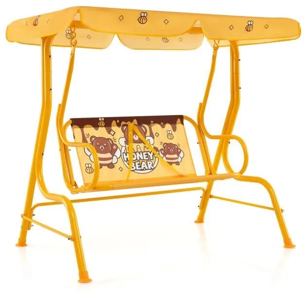 Balanço infantil de 2 lugares com suporte de metal e cobertura ajustável - rosa