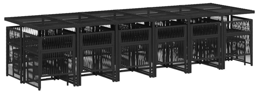 17 pcs conjunto de jantar p/ jardim c/ almofadões vime PE preto