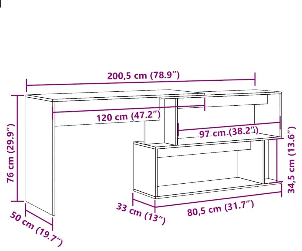 Mesa de canto Madeira Velha 200,5x50x76 cm Madeira Engenheirada