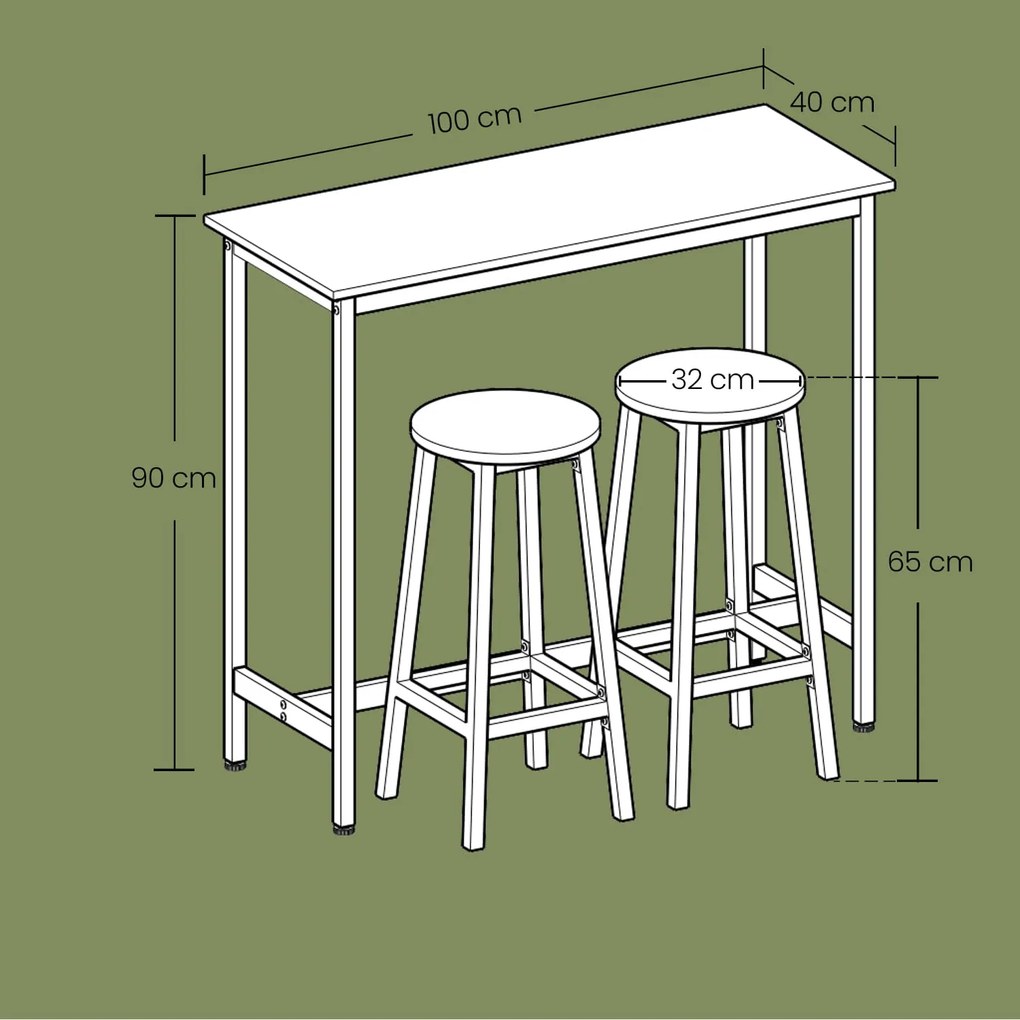 Mesa de bar com 2 bancos altos, mesa alta com cadeiras de bar castanho-preto