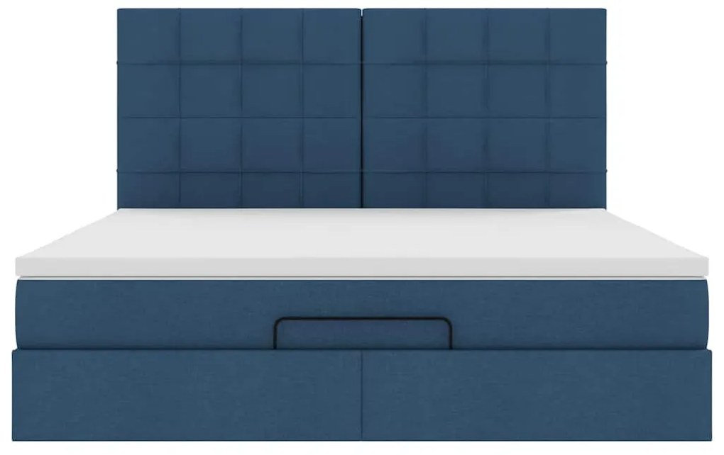 Estrutura de cama otomana com colchão 160x200 cm tecido azul
