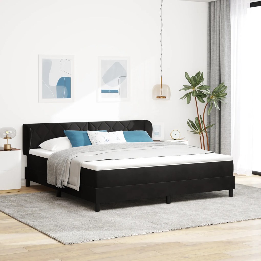 Cama Box Spring vidaXL com Colchão Preto 180x200 cm em Veludo