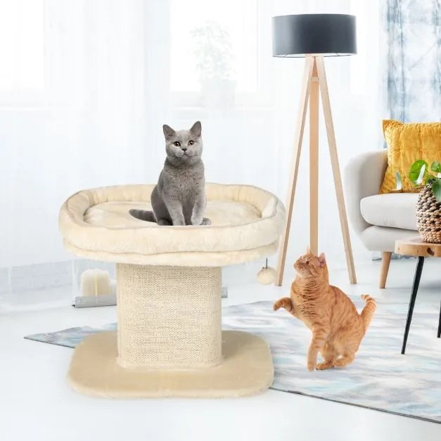 Arranhador gatos pequenos Torre de actividades com suporte de pelúcia e poste de arranhar de sisal 59 x 39,5 x 50 cm Bege