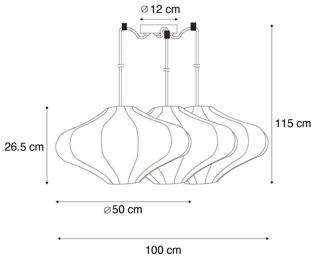 Candeeiro suspenso Japandi bege 50cm 3-luzes - Plu Japandi