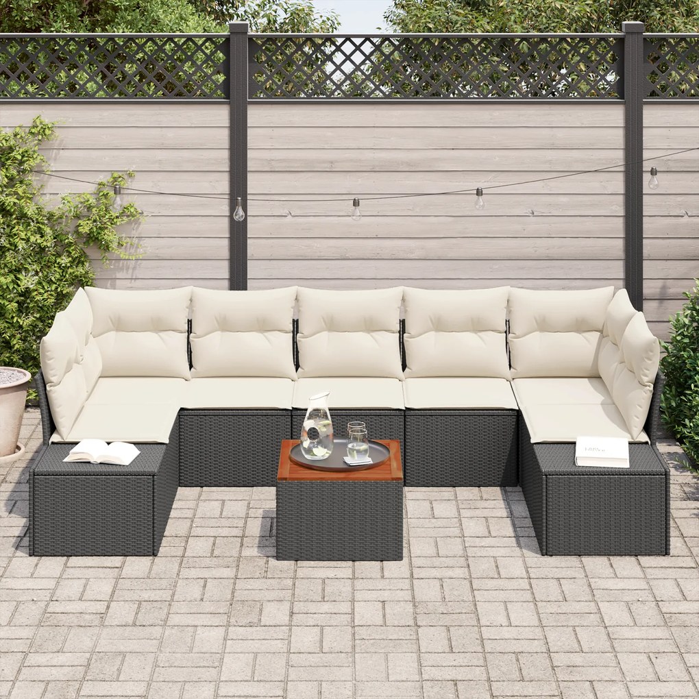 Conjunto de Sofás de Jardim de 8 Peças com Almofadas Preto Polirattan