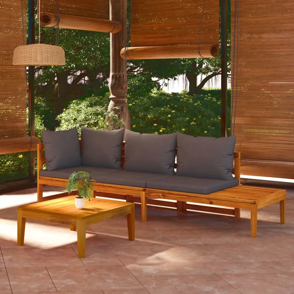 vidaXL 3 pcs conj. lounge de jardim c/ almofadões cinza-escuro acácia