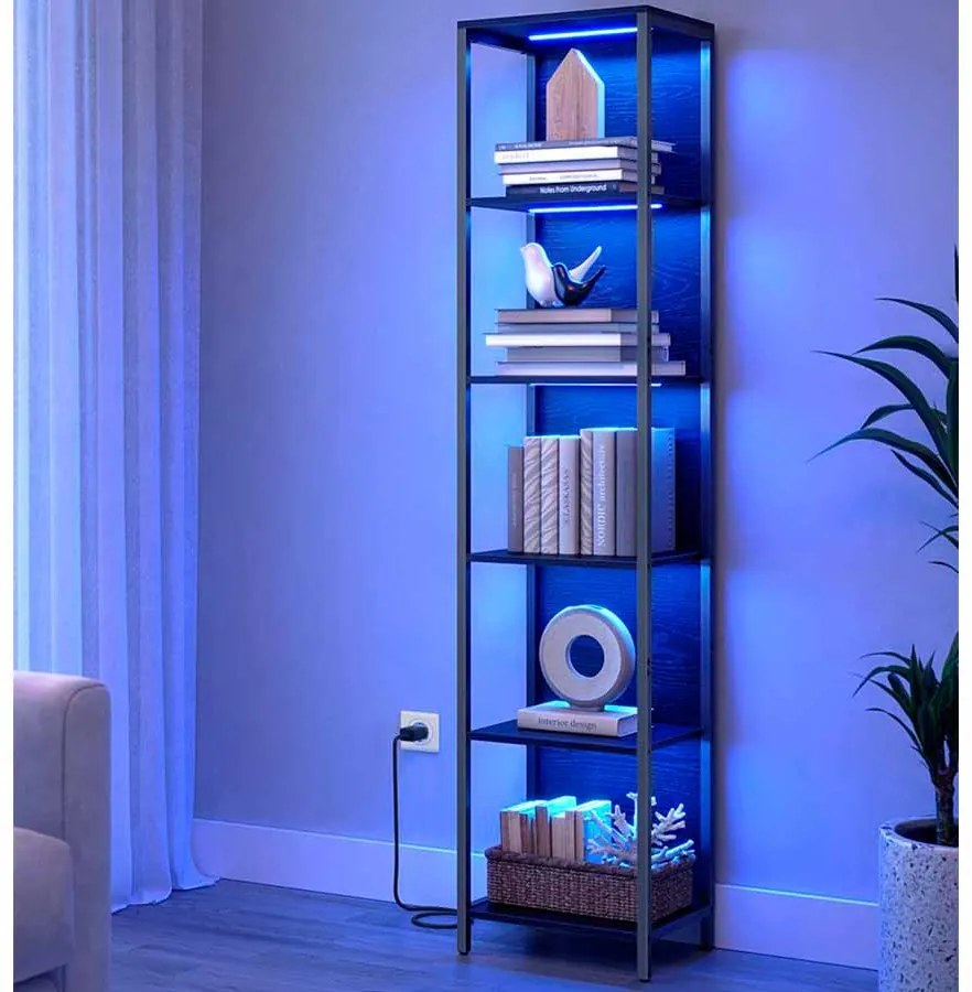 Estante com 6 níveis com luzes LED 30,3 x 40 x 178,6 cm Preta