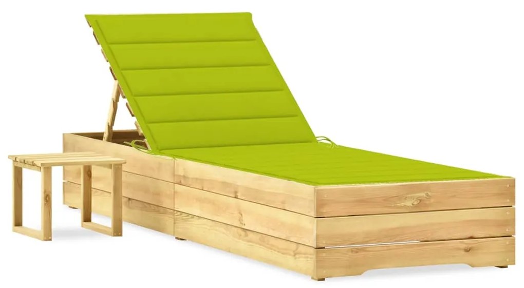vidaXL Espreguiçadeira de jardim com mesa e almofadão pinho impregnado