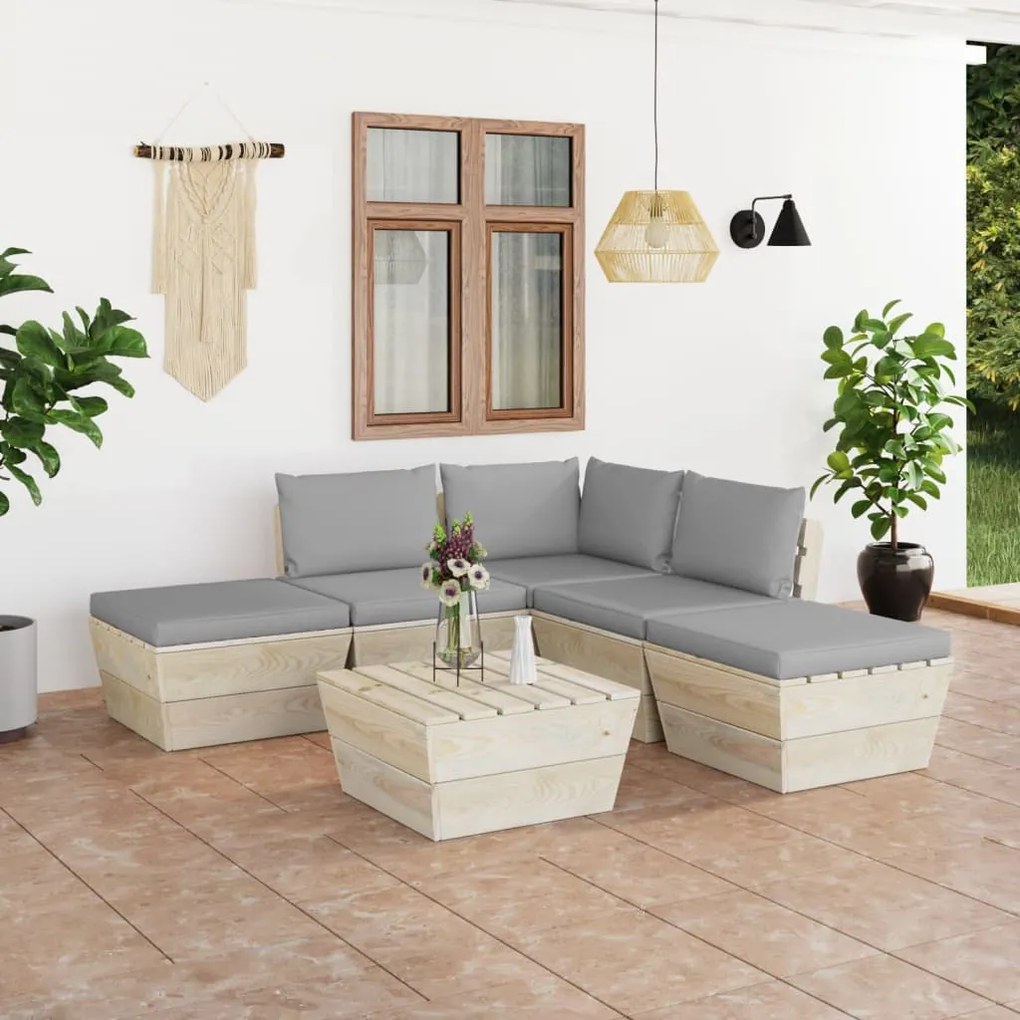 6 pcs conjunto lounge de paletes + almofadões madeira de abeto