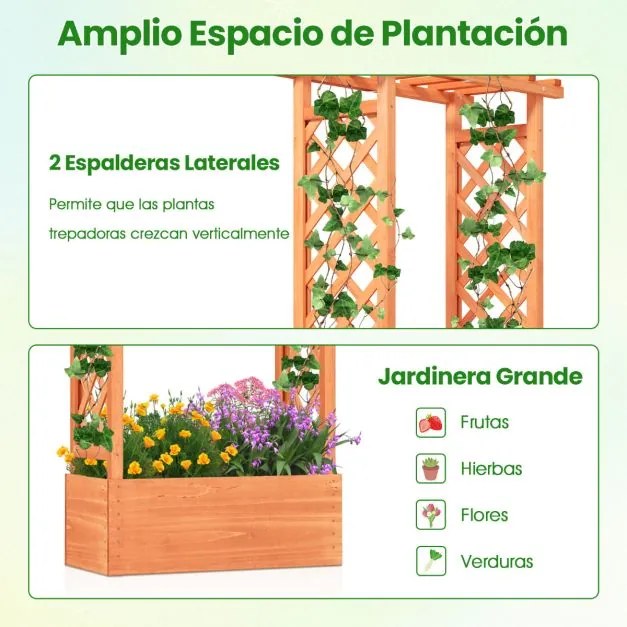 Floreira de jardim elevada com treliça de madeira 66 x 32 x 152 cm com teto para pendurar; Orifícios de drenagem para plantas trepadeiras Laranja