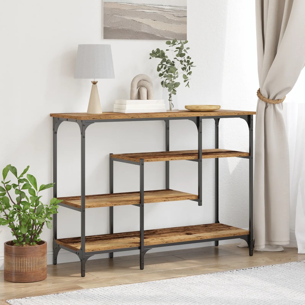 Mesa de Apoio vidaXL Madeira Velha 100x35x75 cm Madeira Engenheirada e Aço