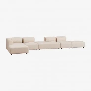 Sofá Modular Chaise Longue Canto Esquerdo De 4 Peças Com Divã E Puff Fogler Tecido Pele De Borrego Bege Creme - Sklum