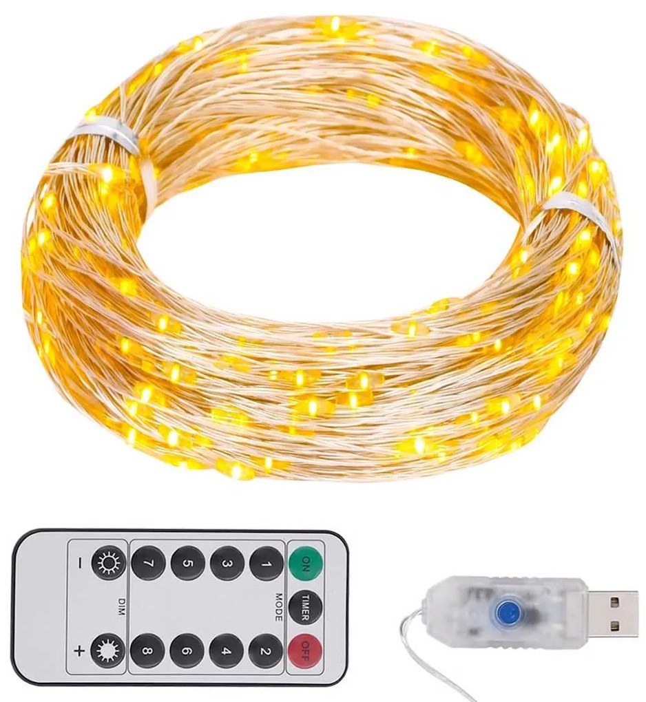 vidaXL Cordão de luzes com 300 LED 30 m branco quente