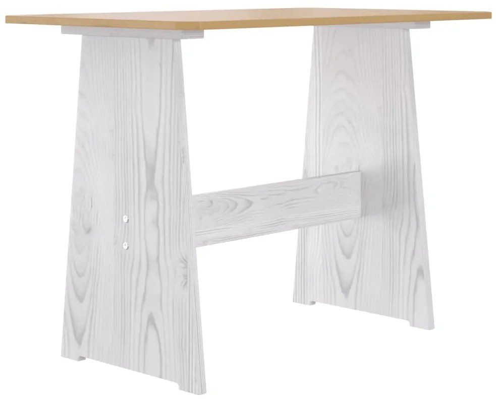Mesa de jantar com banco REINE pinho maciço castanho mel/branco