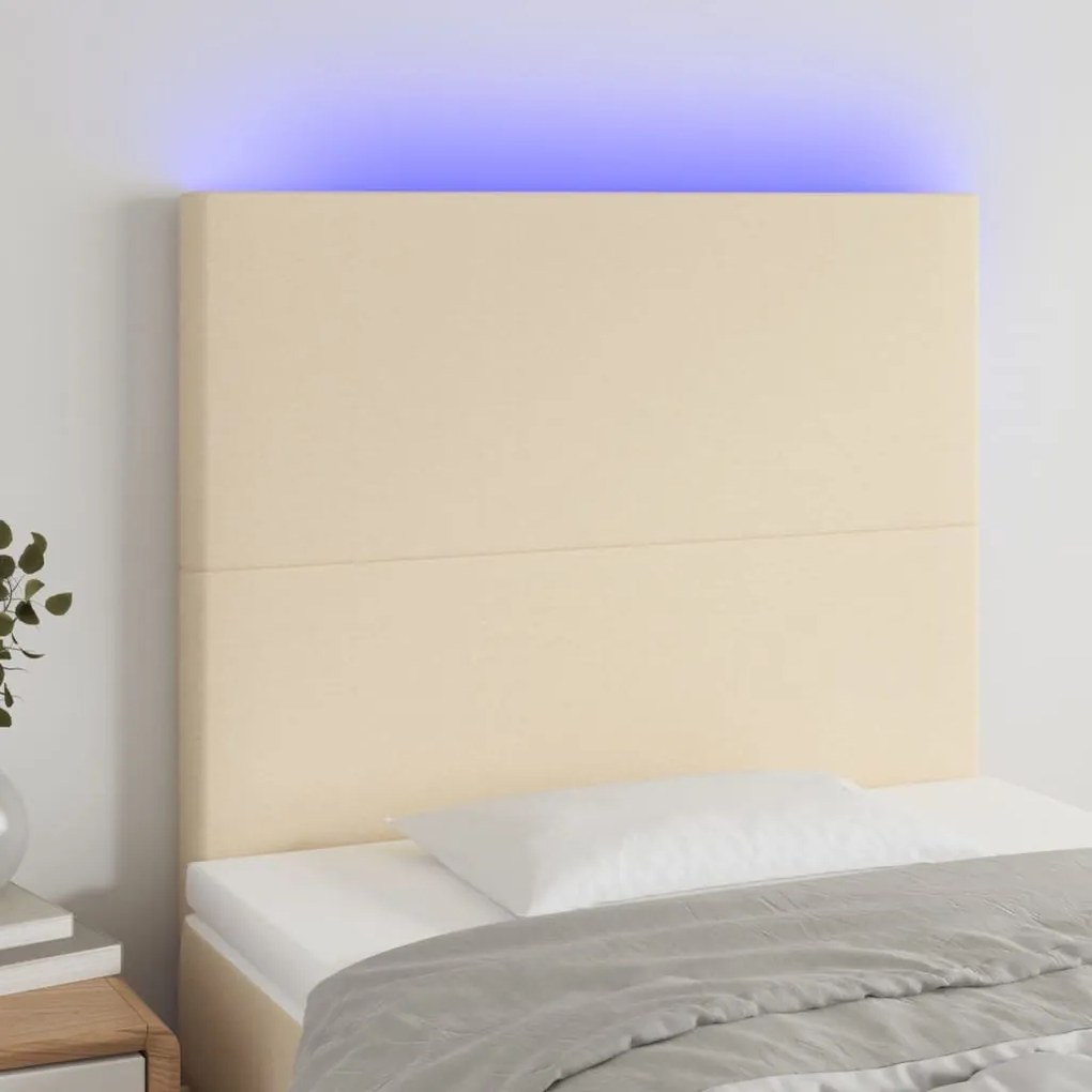 3122139 vidaXL Cabeceira cama c/ LED tecido 100x5x118/128 cm crème