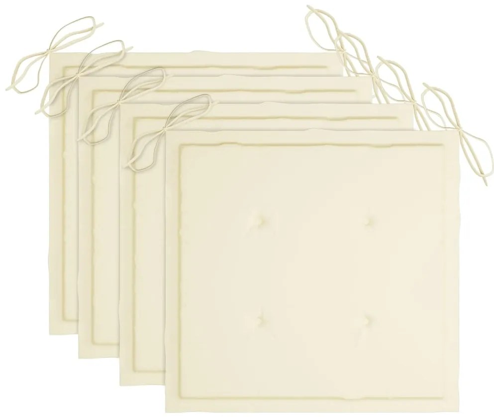 Cadeiras de jardim c/ almofadões cor creme 4 pcs teca maciça