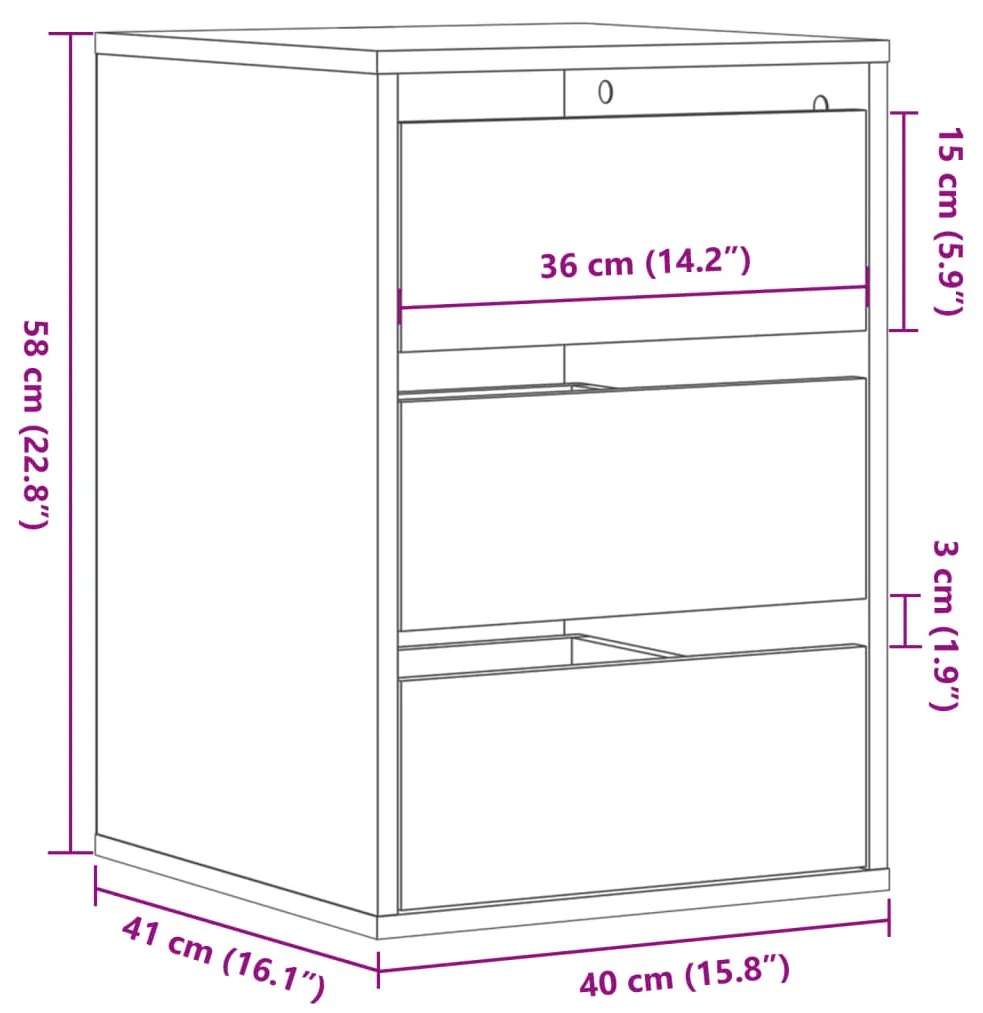 Cómoda com 3 Gavetas - 40x41x58 cm - derivados de madeira - branco
