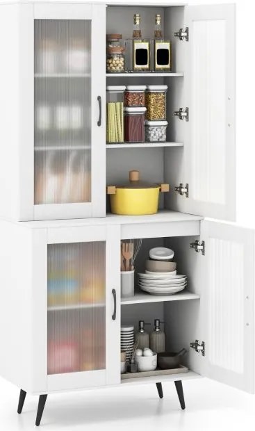 Armário despensa de cozinha 80 x 40 x 178,5 cm, com 4 portas transparentes e prateleira ajustável branco