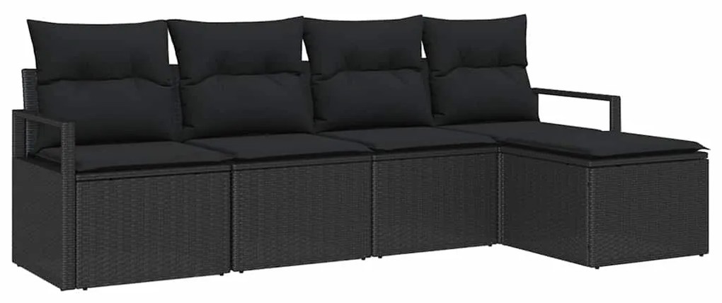 Sofá de Jardim 5 Peças com Almofadas Pretas em Rattan Sintético