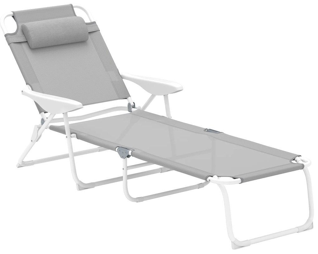 Outsunny Espreguiçadeira de Jardim Reclinável e Dobrável com Encosto Ajustável em 4 Posições 160x66x98 cm Cinzento