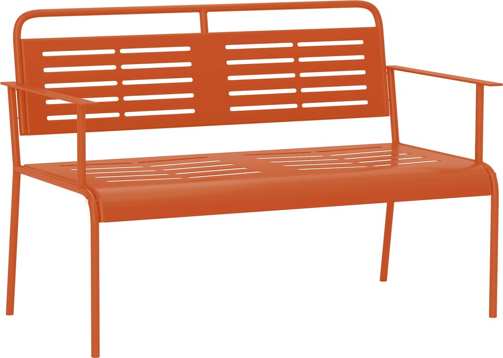 Outsunny Banco de jardim 2 lugares, banco exterior em aço com apoios de braços e encosto, para varanda, 121 x 64 x 84 cm, vermelho | Aosom Portugal