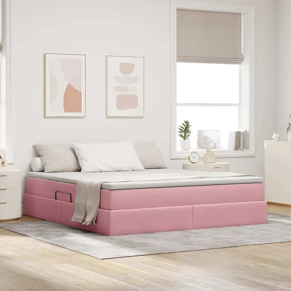 vidaXL Cama com arrumação e colchão Rosa 180 x 200 cm Veludo