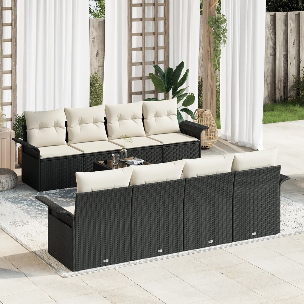 Conjunto de Sofá de Jardim com Almofadas Rattan Poli Preto