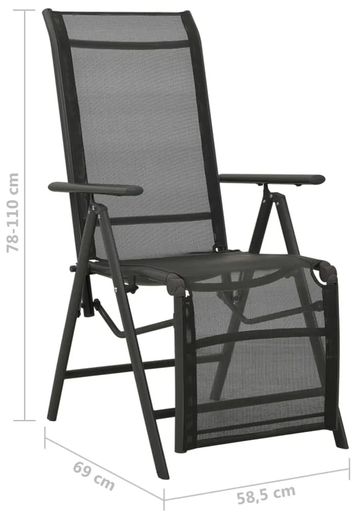 Cadeiras de jardim reclináveis 2 pcs textilene e alumínio preto