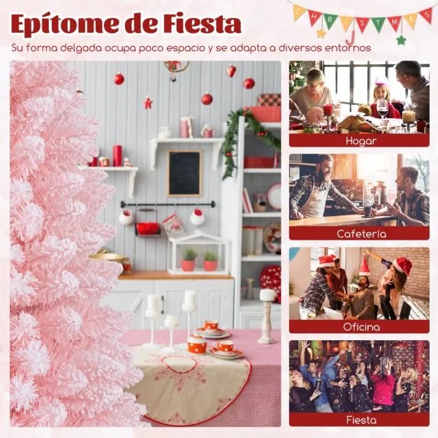 Árvore de Natal artificial com neve de 150 cm com 328 pontas de ramos Base metálica dobrável Forma fina Decoração para casa escritório Rosa