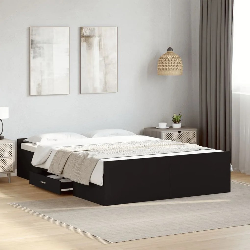 Estrutura cama c/ gavetas 120x190 cm derivados de madeira preto