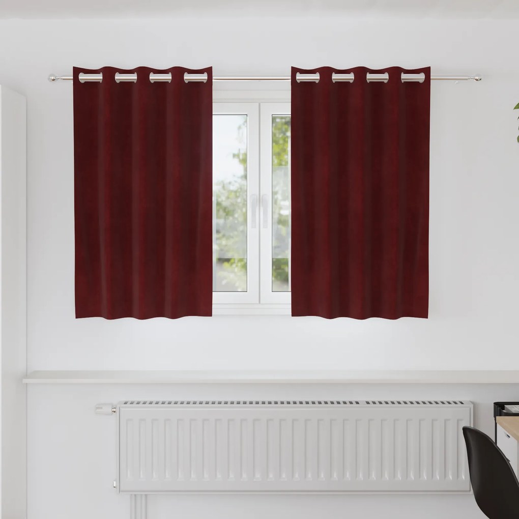 Cortinas Blackout vidaXL com Ilhós 2 pcs Vermelho Vinho Veludo
