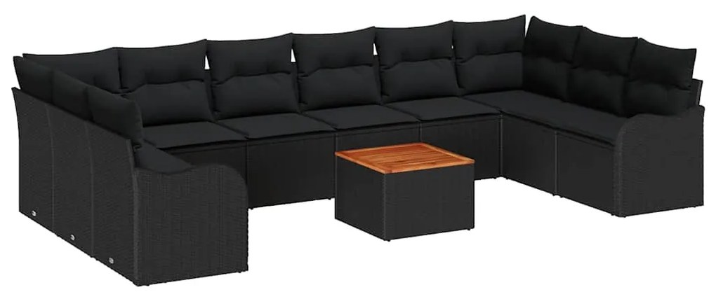 Conjunto de Sofá de 11 Peças vidaXL com Almofadas Preto Rattan Acácia