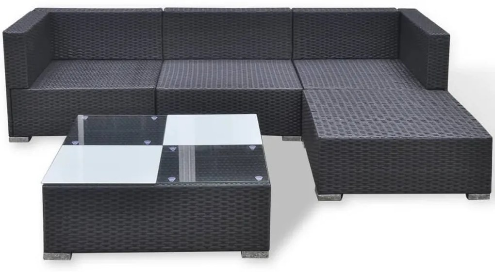 5 pcs conjunto lounge de jardim c/ almofadões vime PE preto