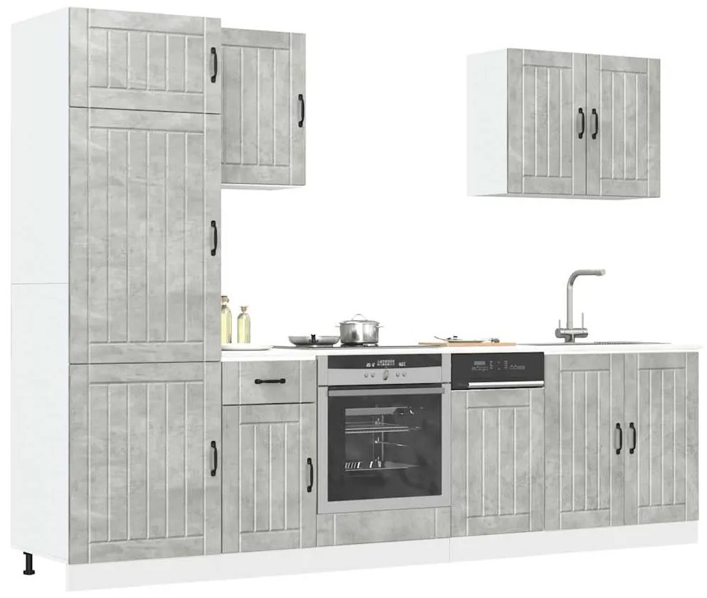 7 peças armário de cozinha conjunto Lucca cinzento cimento