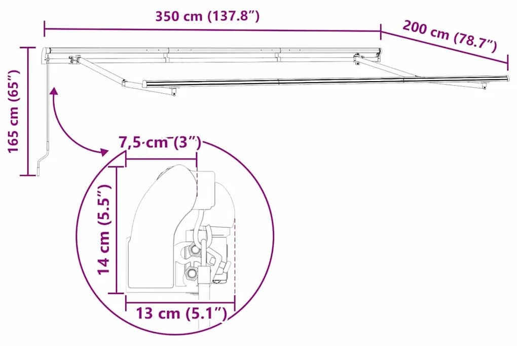 Toldo Retrátil Manual Amarelo e Laranja e Branco 3.5 x 2 m