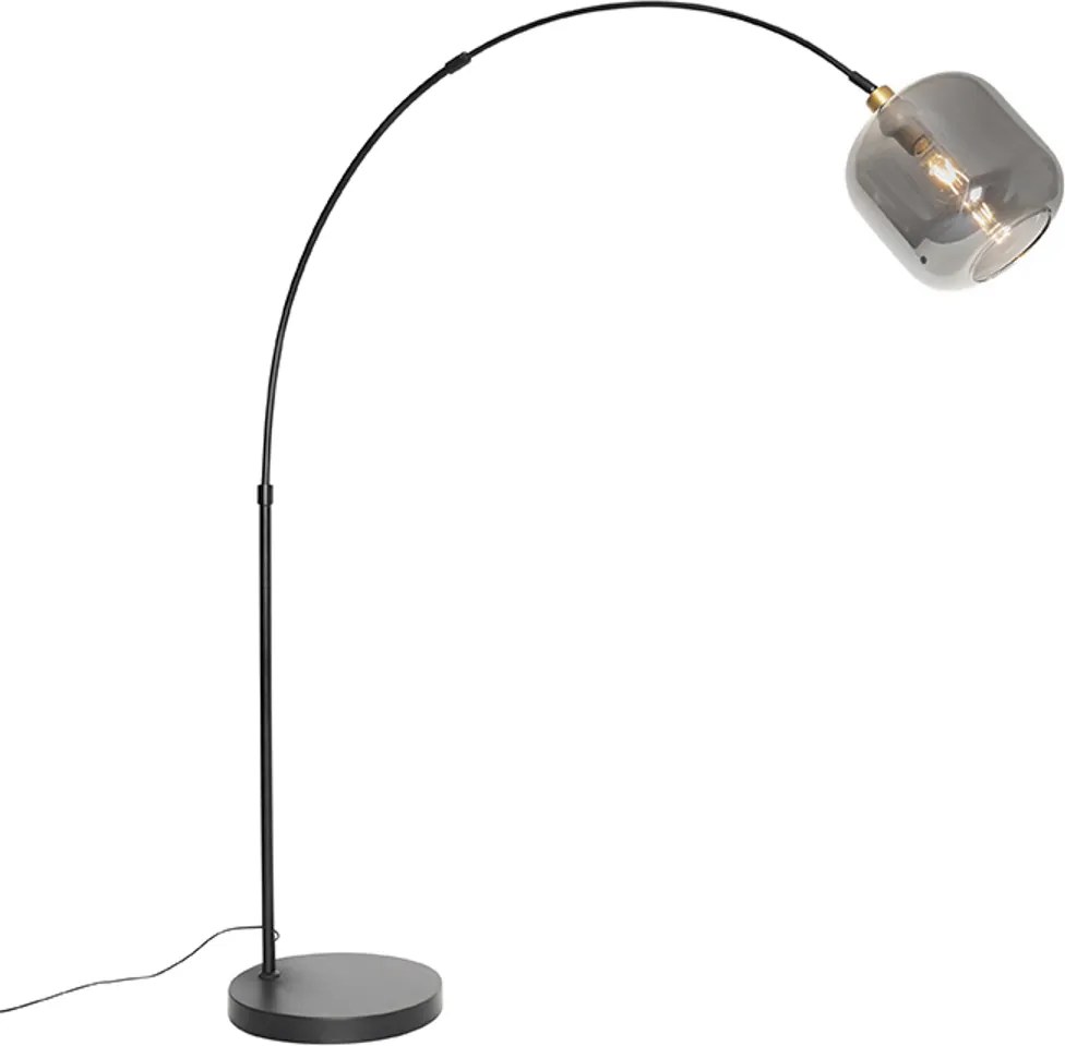 Candeeiro de Arco Preto com Dourado e Vidro Fumê - Zuzanna